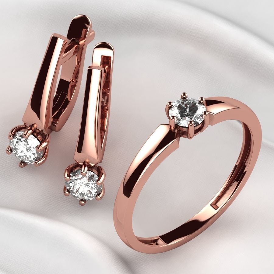 4mm Emerald Gems Ring and Earrings Set 3D print model_4