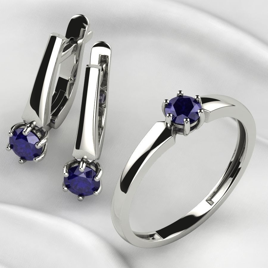 4mm Emerald Gems Ring and Earrings Set 3D print model_11