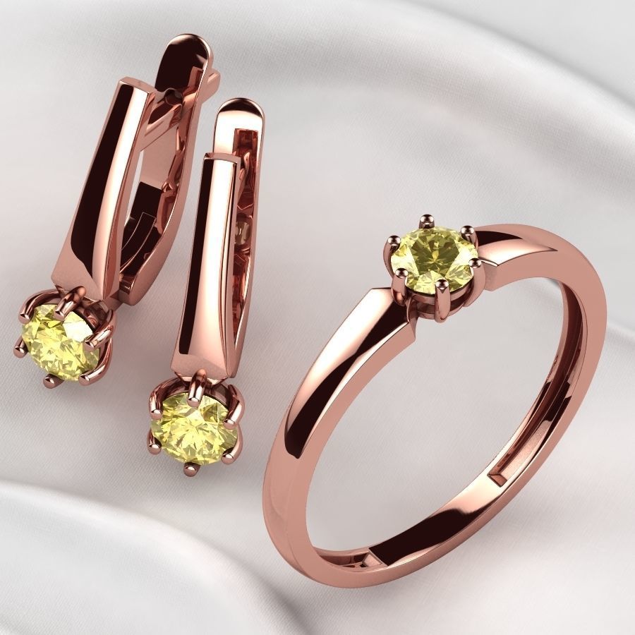 4mm Emerald Gems Ring and Earrings Set 3D print model_6