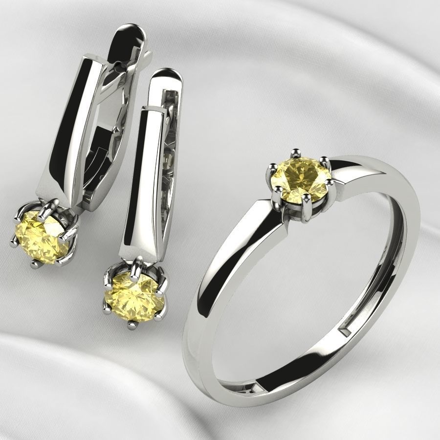 4mm Emerald Gems Ring and Earrings Set 3D print model_8