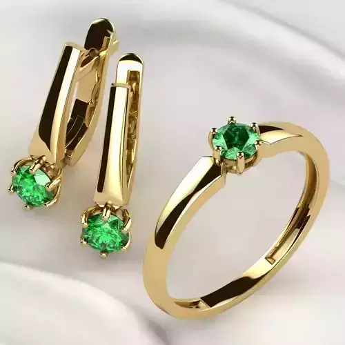 4mm Emerald Gems Ring and Earrings Set