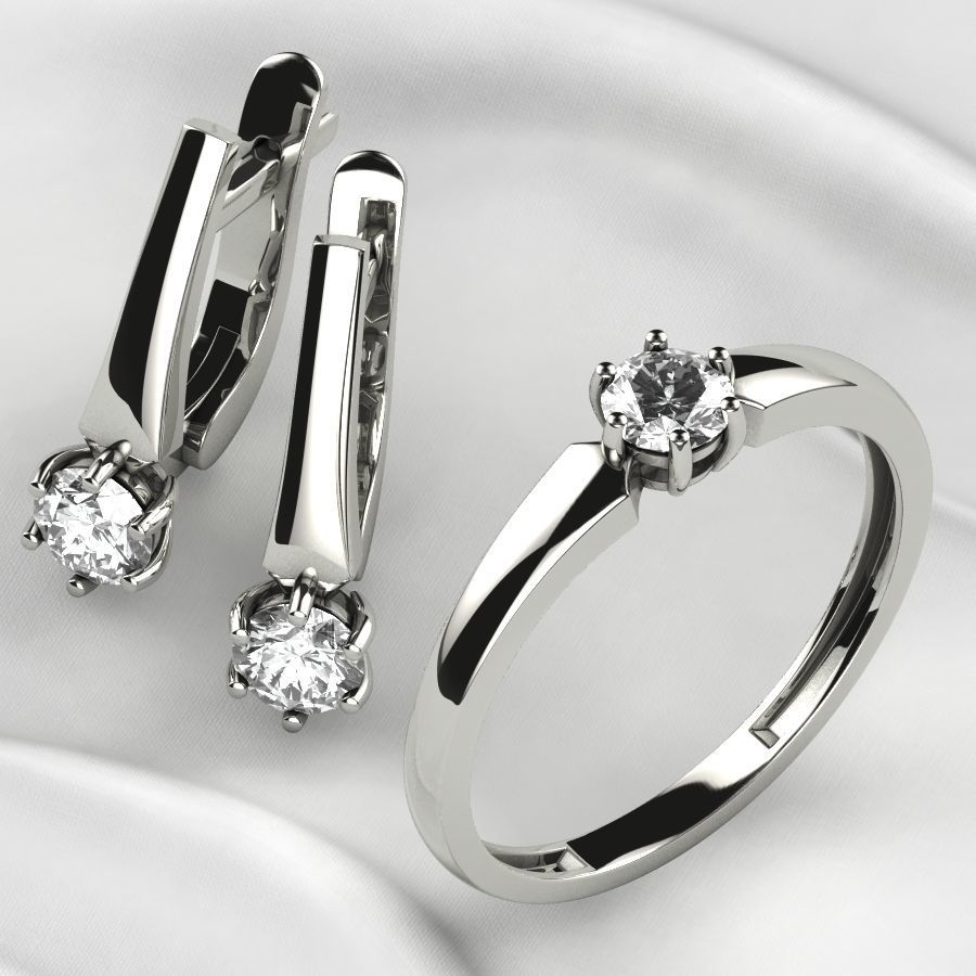 4mm Emerald Gems Ring and Earrings Set 3D print model_9