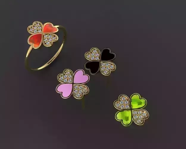 Z87-Diamond set four leaf clover ring and earrings