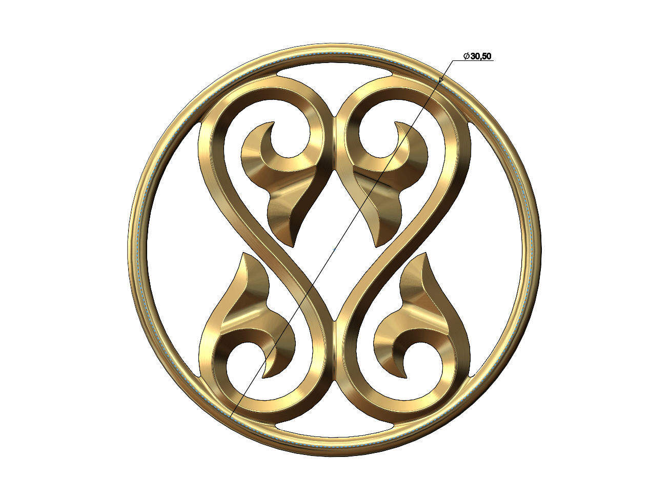 Double scroll floral ornament pendant and charm 3D print model_3