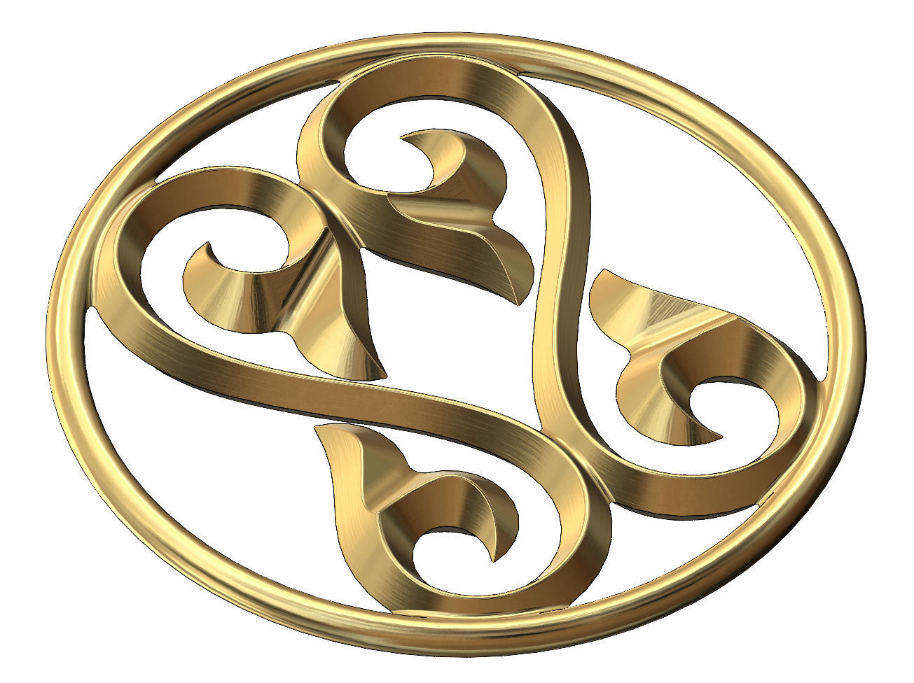 Double scroll floral ornament pendant and charm 3D print model_2