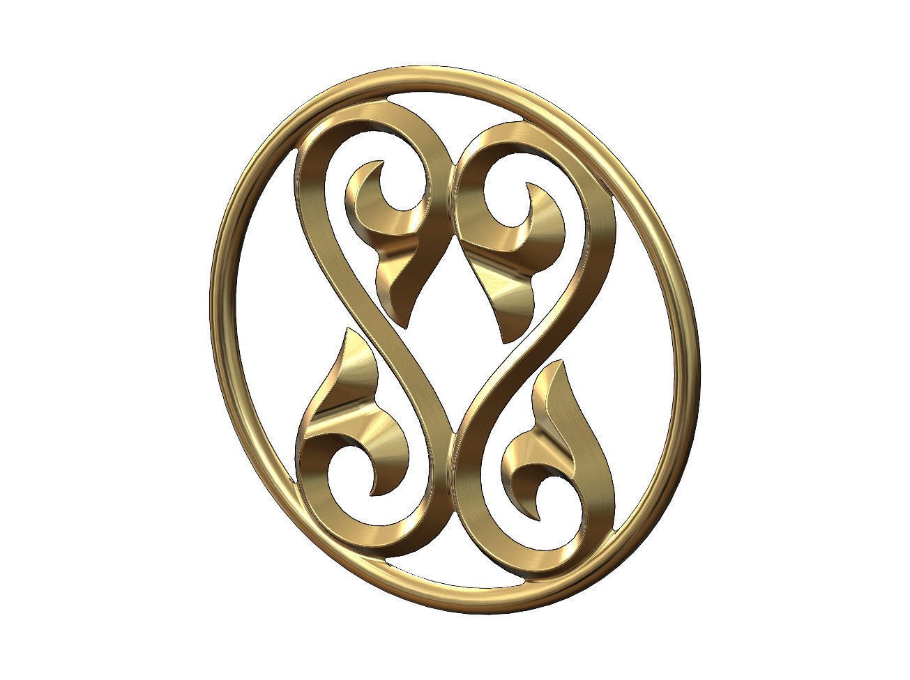 Double scroll floral ornament pendant and charm 3D print model_1