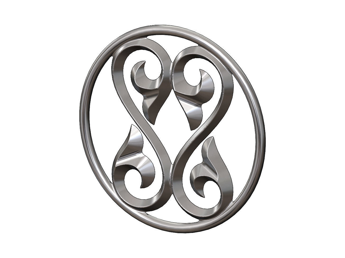 Double scroll floral ornament pendant and charm 3D print model_12