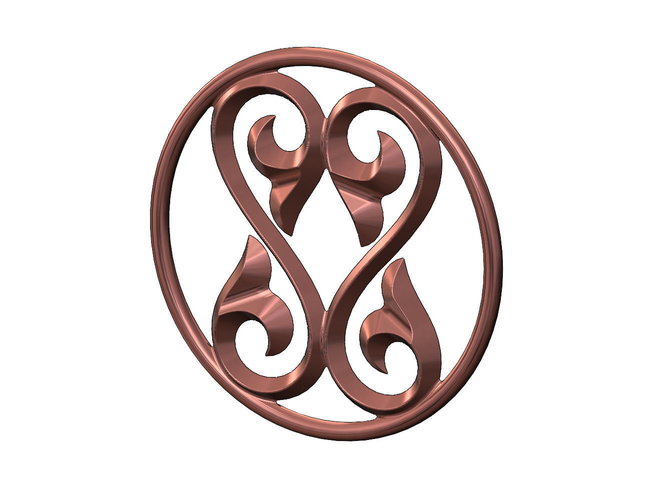 Double scroll floral ornament pendant and charm 3D print model_8