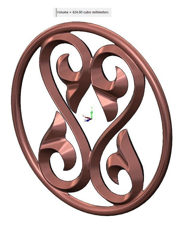 Double scroll floral ornament pendant and charm 3D print model_9