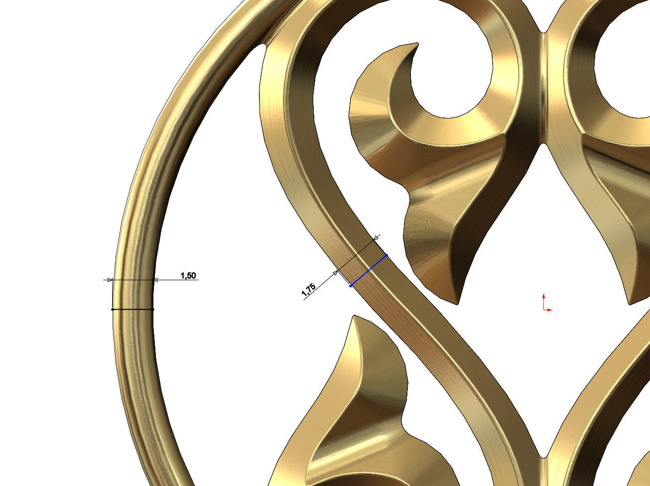 Double scroll floral ornament pendant and charm 3D print model_4