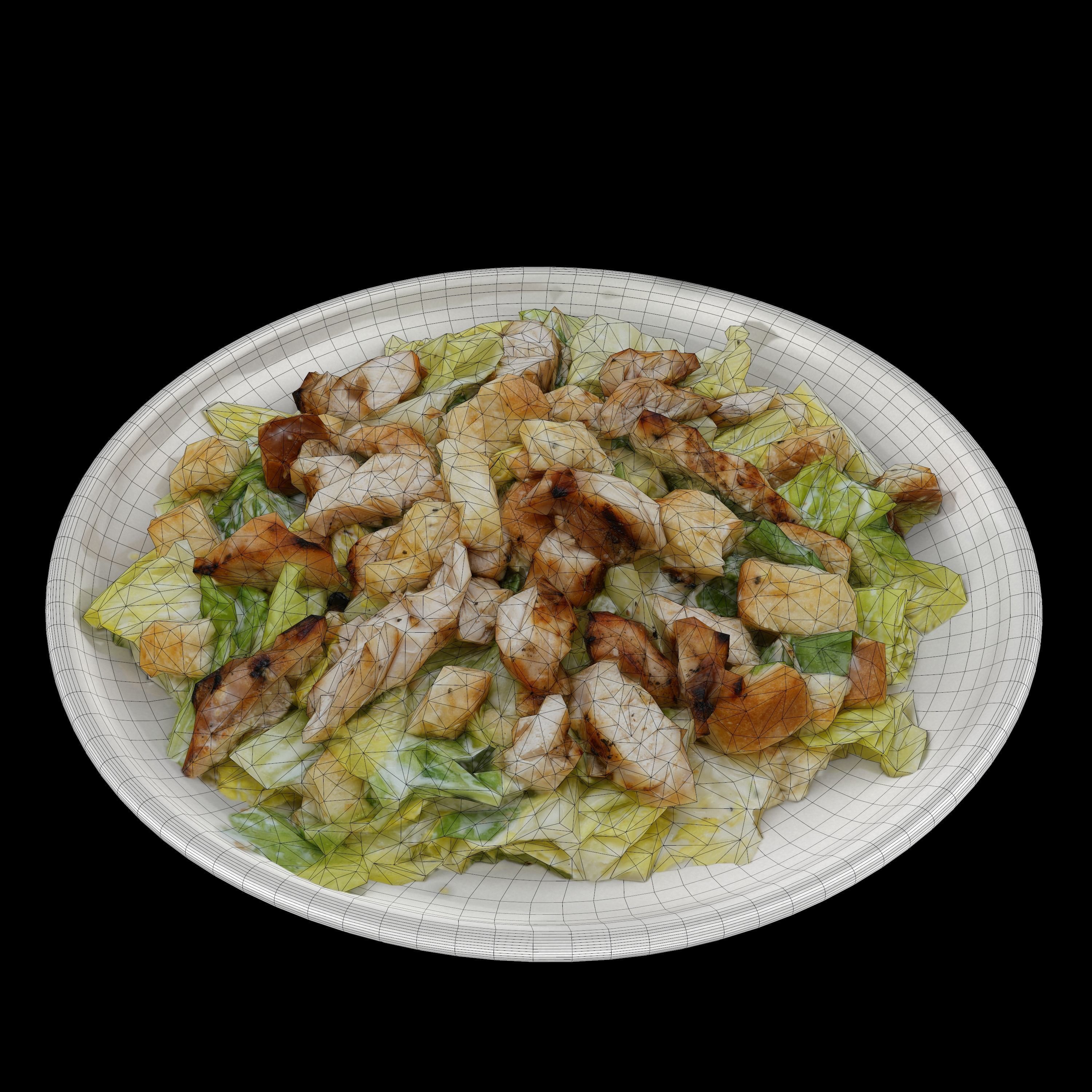 caesar Low-poly 3D model salad with chicken and croutons on p... Low-poly 3D model_9