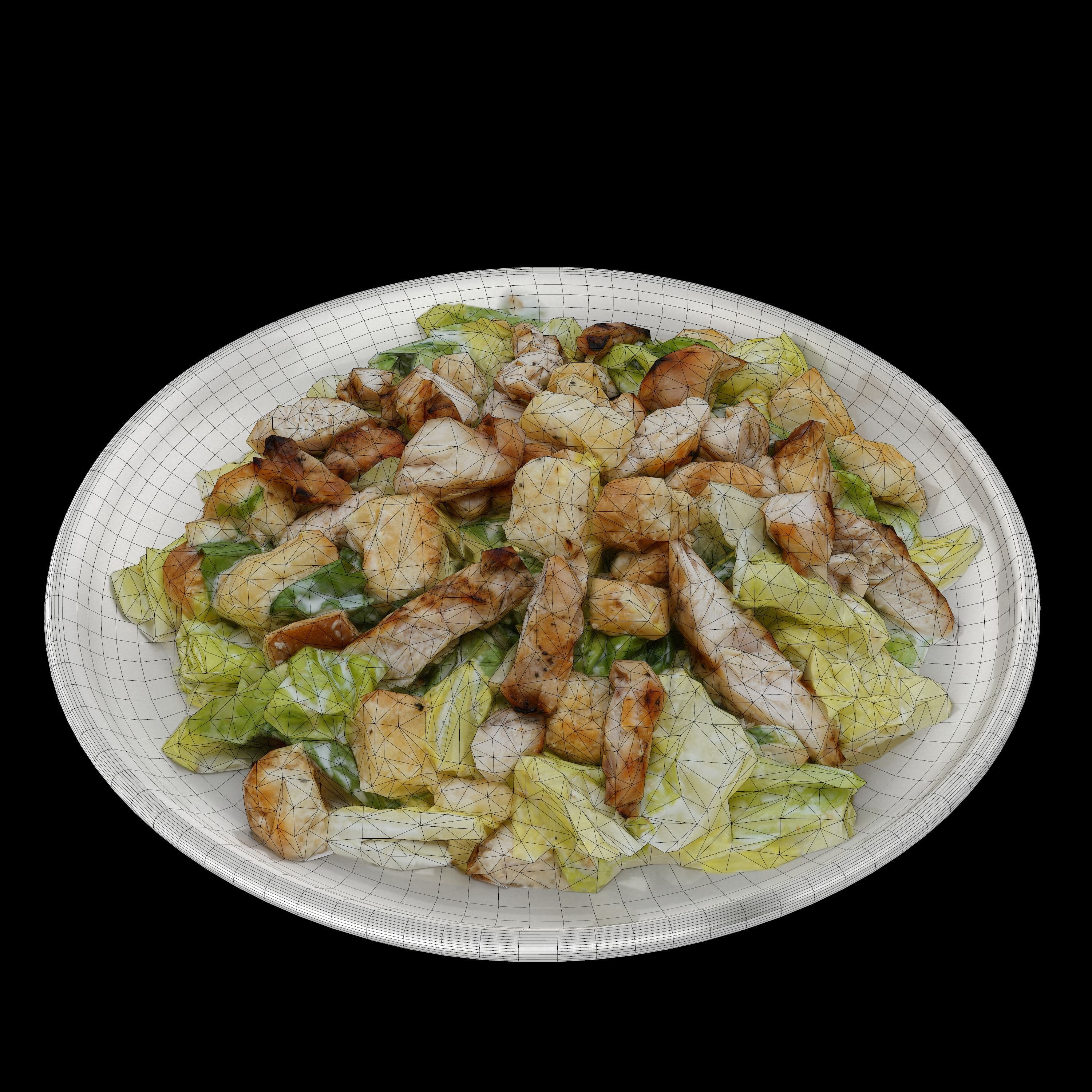 caesar Low-poly 3D model salad with chicken and croutons on p... Low-poly 3D model_7