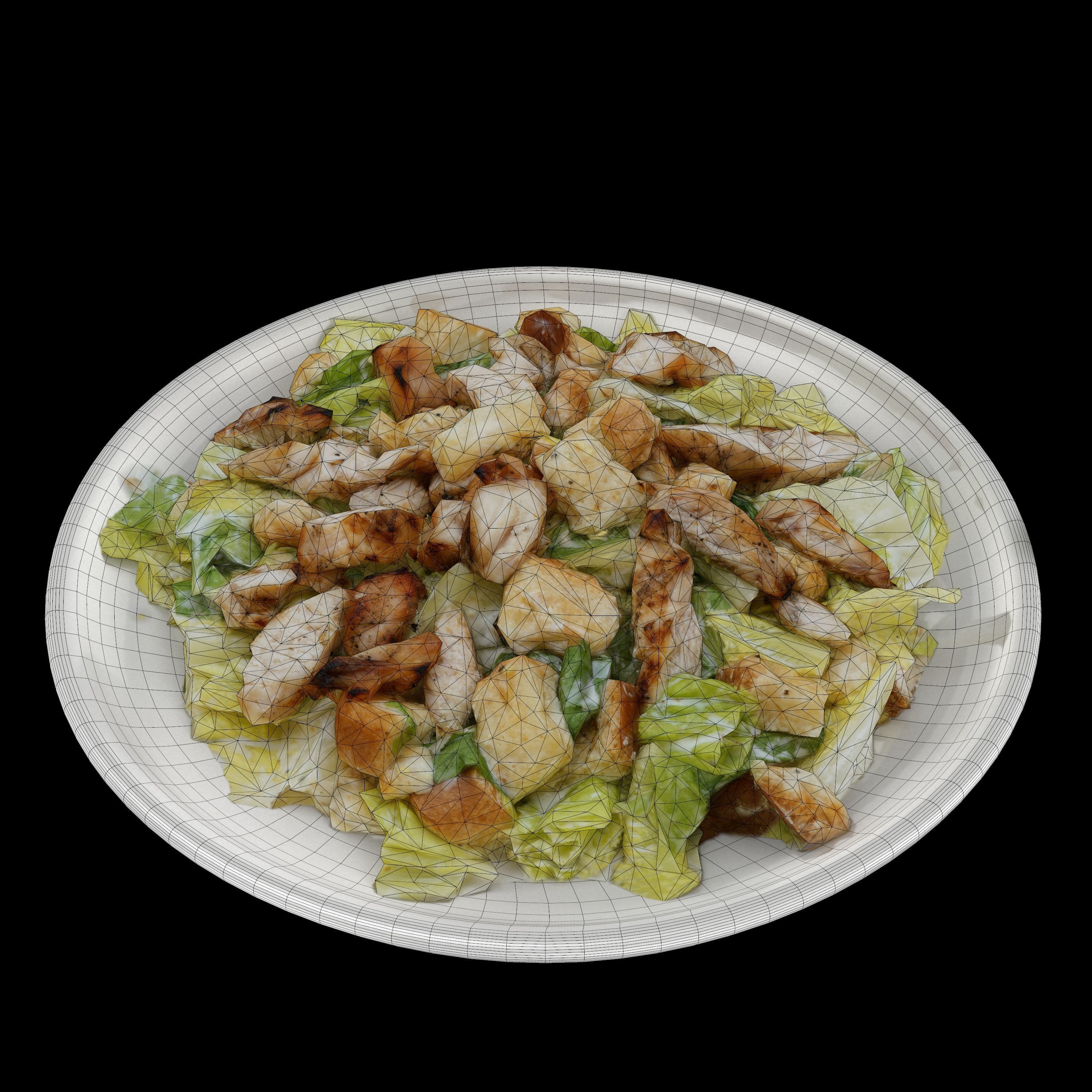 caesar Low-poly 3D model salad with chicken and croutons on p... Low-poly 3D model_8