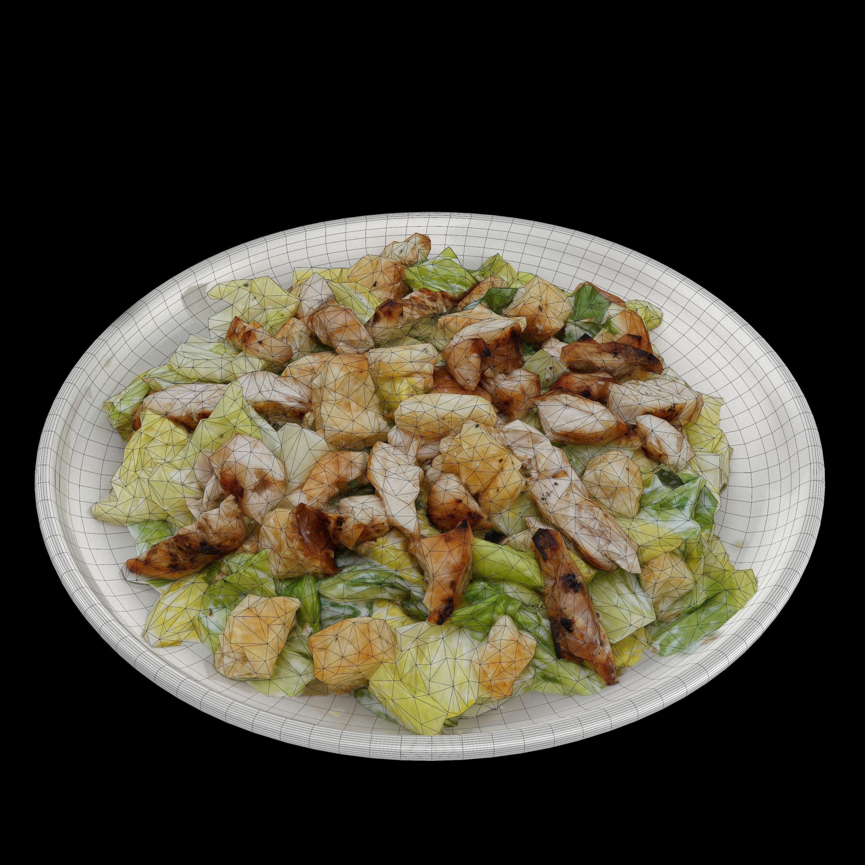 caesar Low-poly 3D model salad with chicken and croutons on p... Low-poly 3D model_10