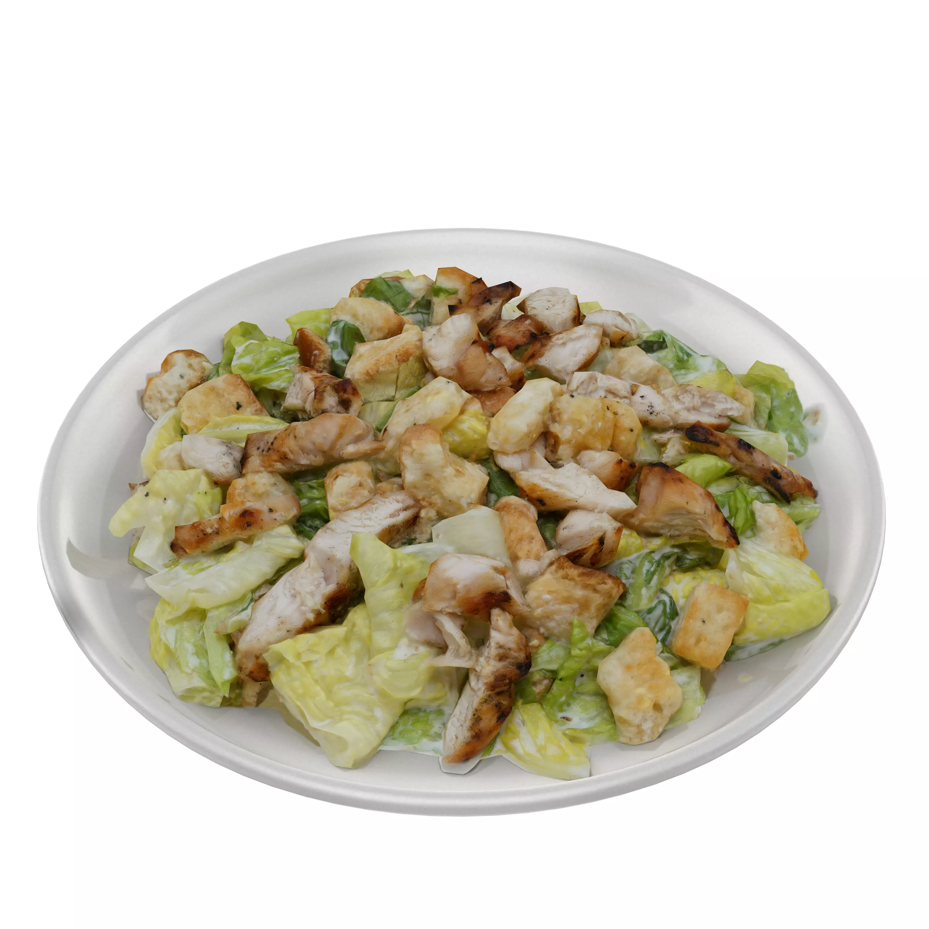 caesar Low-poly 3D model salad with chicken and croutons on p... Low-poly 3D model_0