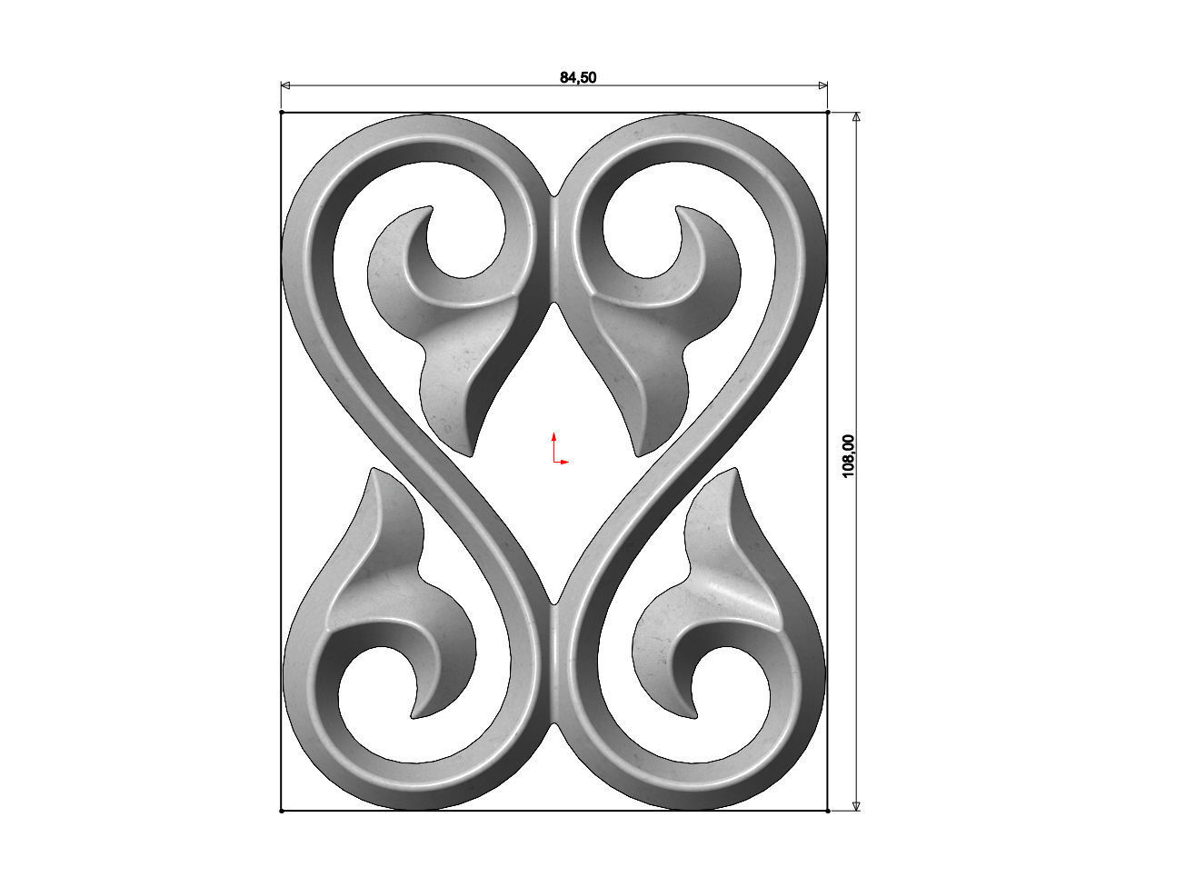 Double floral scroll decoration element relief 3D print model_4