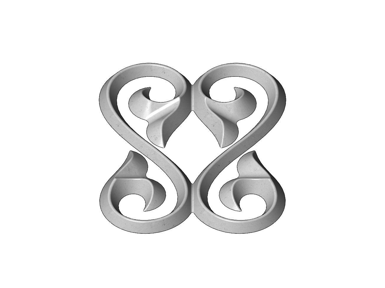 Double floral scroll decoration element relief 3D print model_2