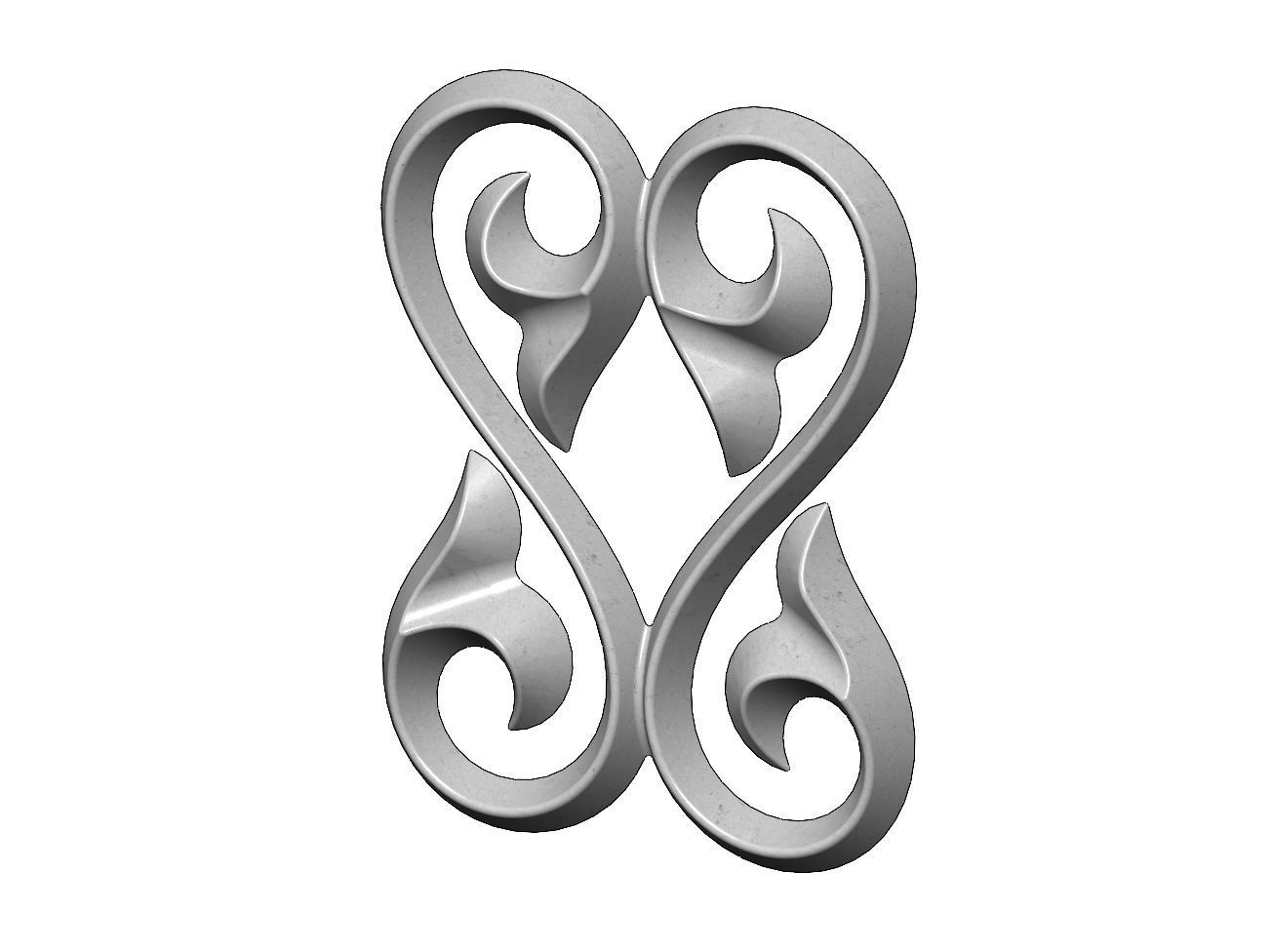 Double floral scroll decoration element relief 3D print model_1