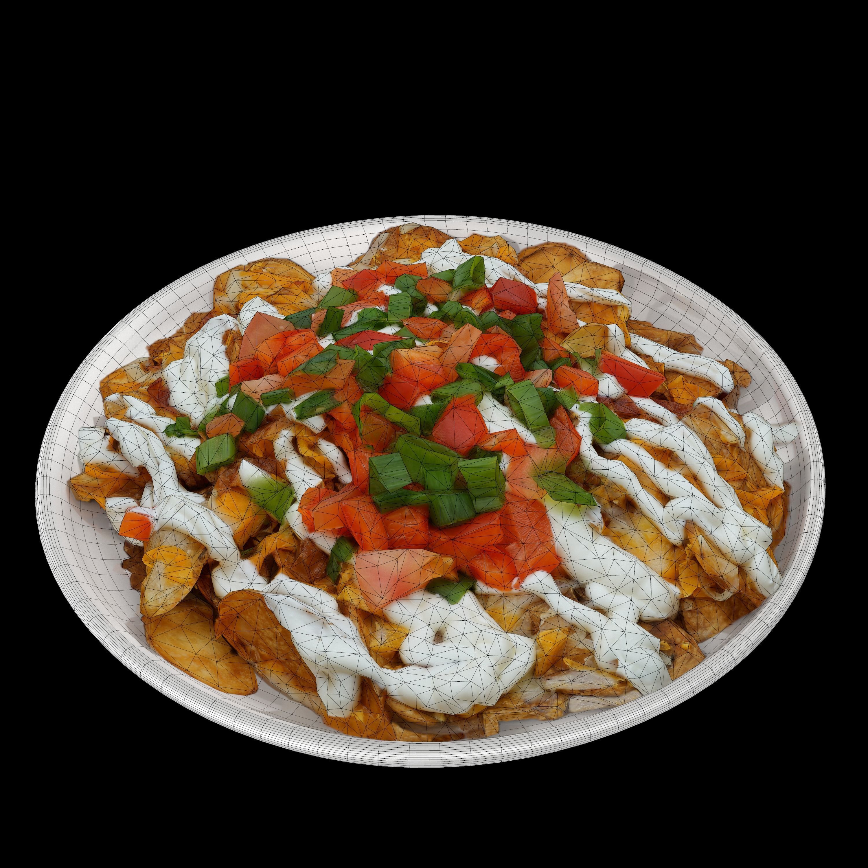 salad Low-poly 3D model plate of nachos with toppings Low-poly 3D model_2