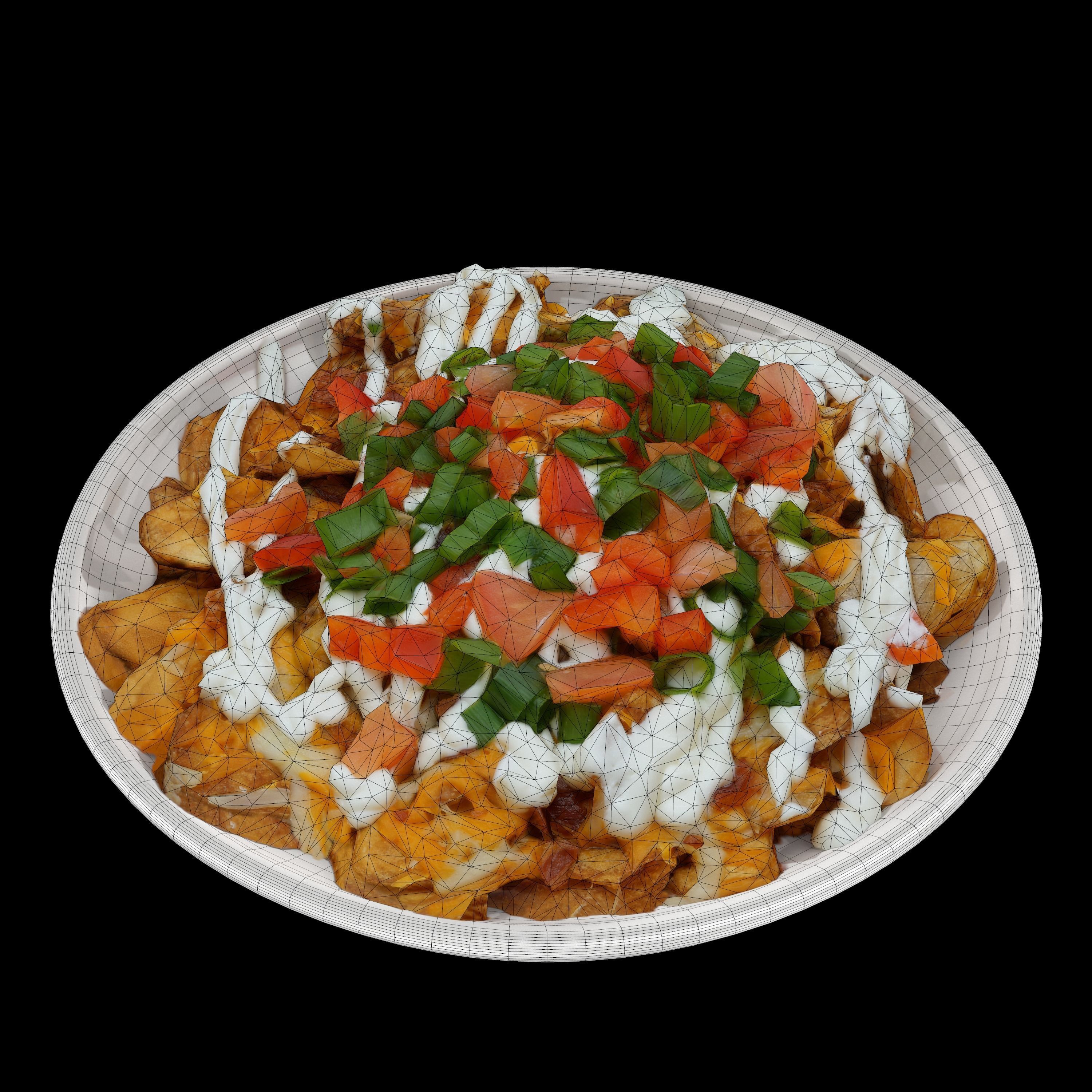 salad Low-poly 3D model plate of nachos with toppings Low-poly 3D model_4