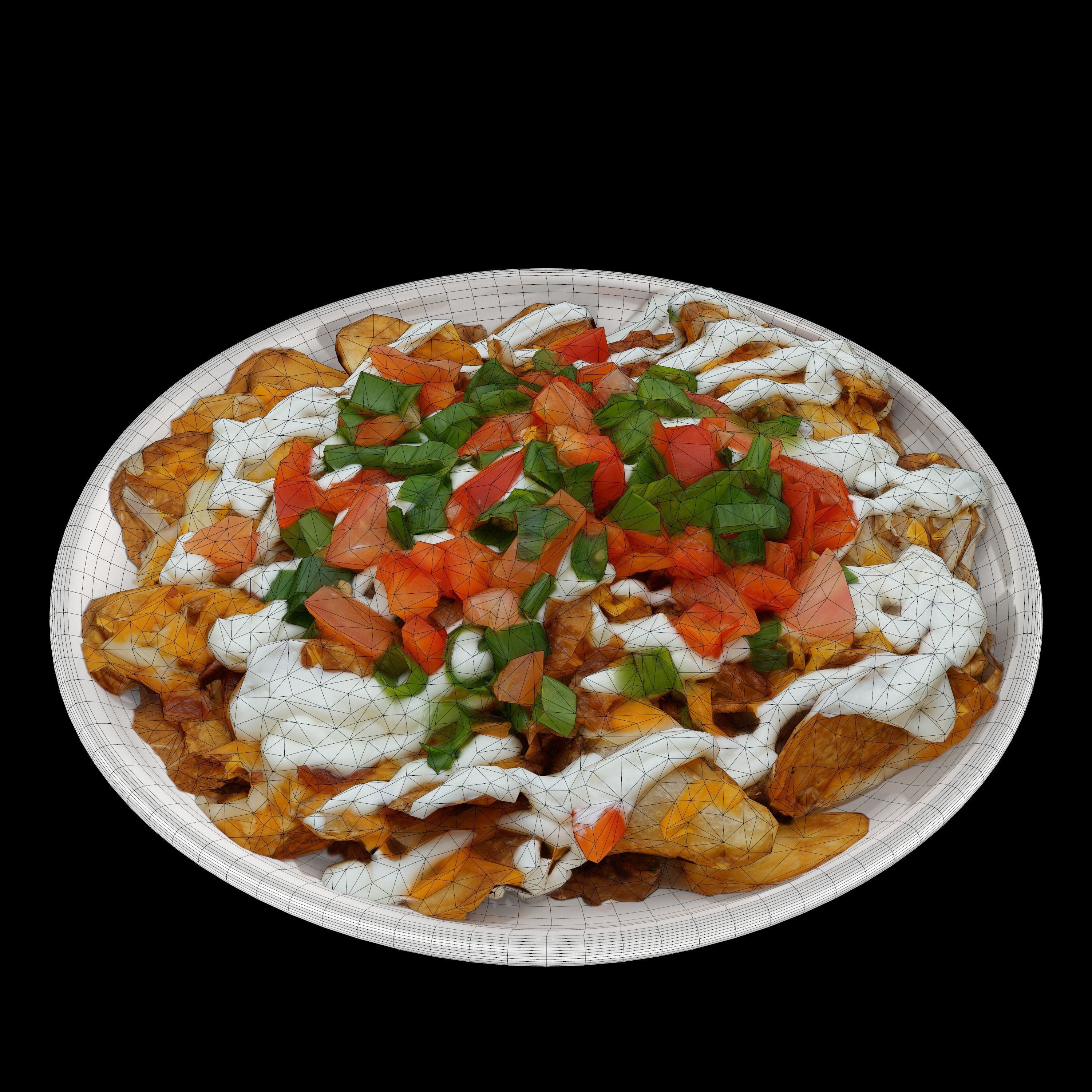 salad Low-poly 3D model plate of nachos with toppings Low-poly 3D model_3