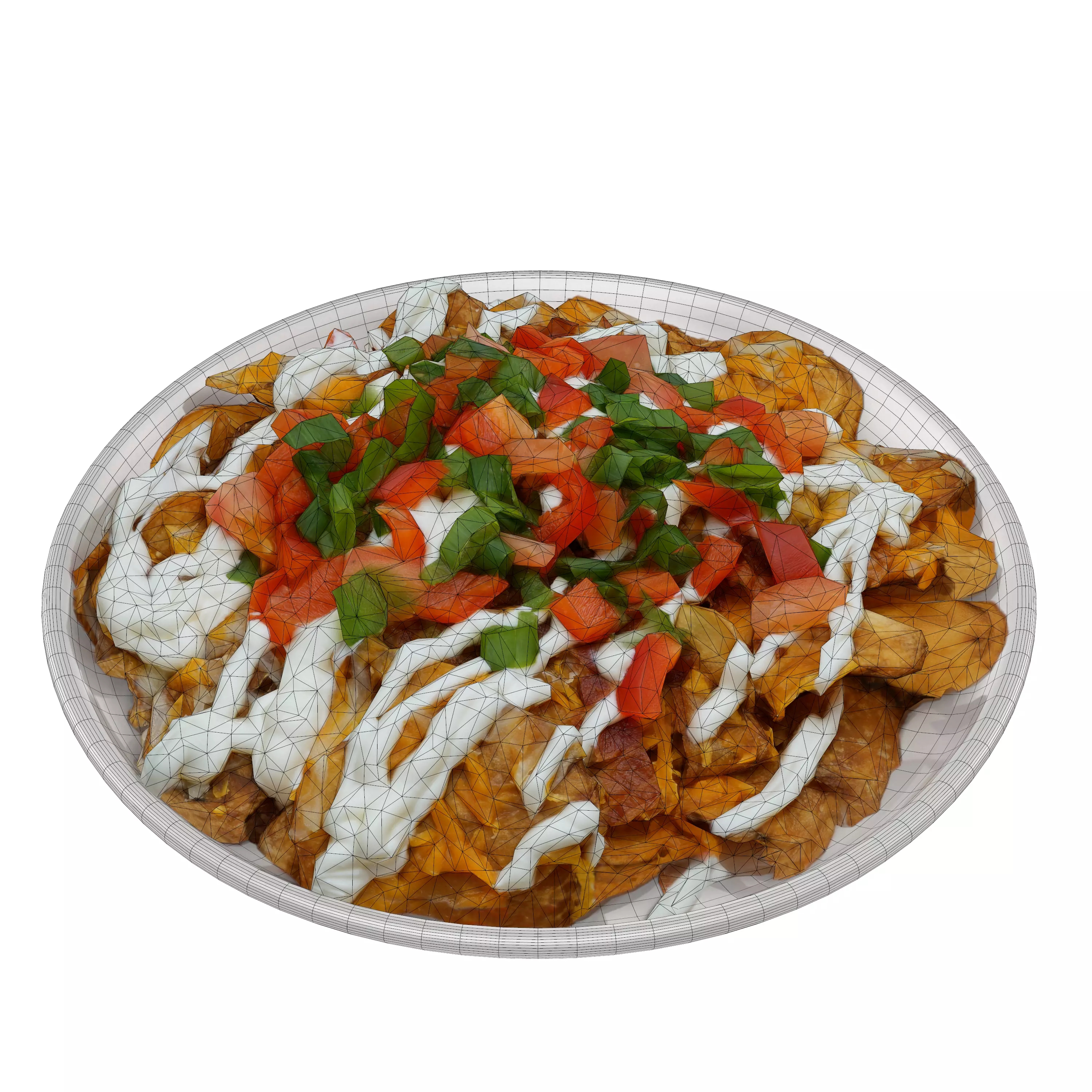 salad Low-poly 3D model plate of nachos with toppings Low-poly 3D model_0