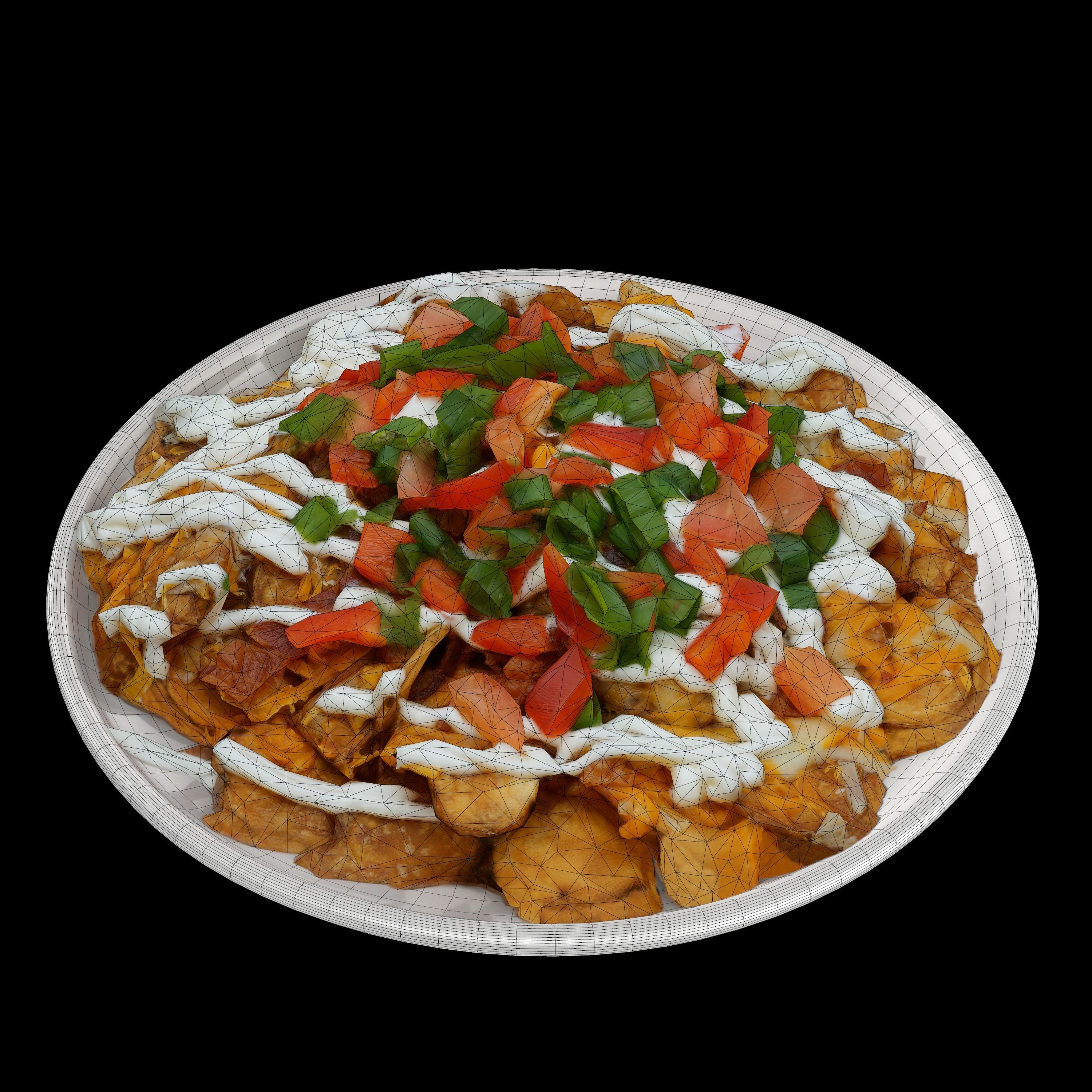 salad Low-poly 3D model plate of nachos with toppings Low-poly 3D model_5
