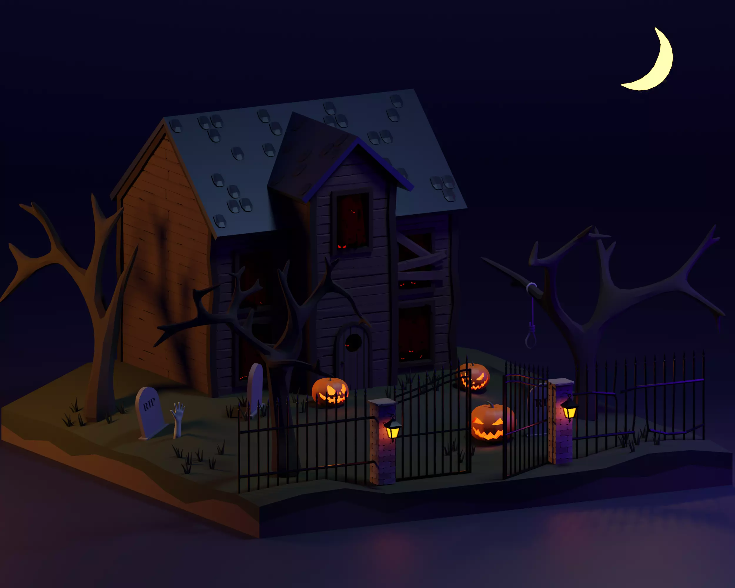 Haunted House Low-poly 3D model_0