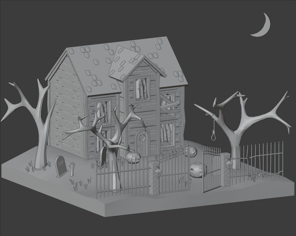Haunted House Low-poly 3D model_2