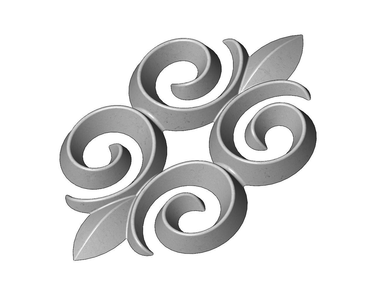 Floral motif decoration scroll relief 3D print model_4