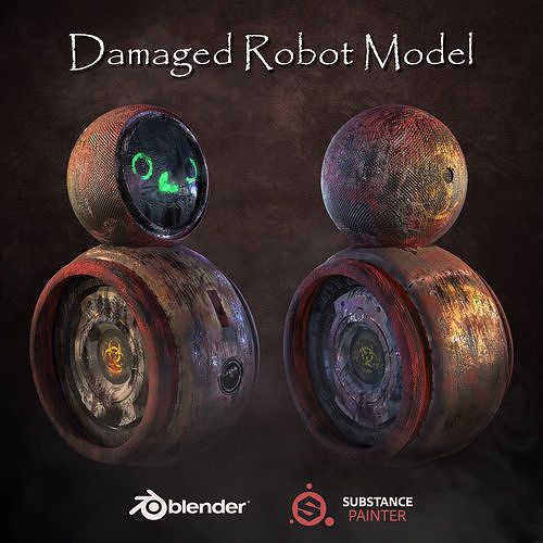 Old And Damaged Rigged Robot  Free 3D model