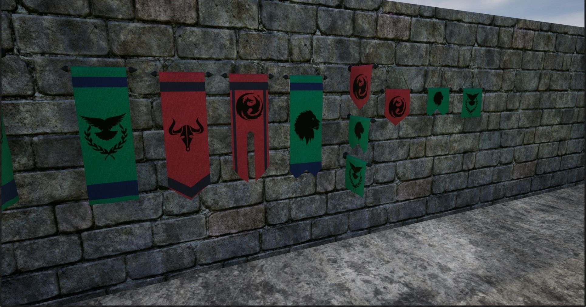 Hanging Medieval Banners Low-poly 3D model_4