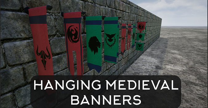 Hanging Medieval Banners Low-poly 3D model