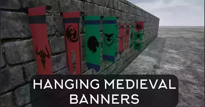 Hanging Medieval Banners Low-poly 3D model