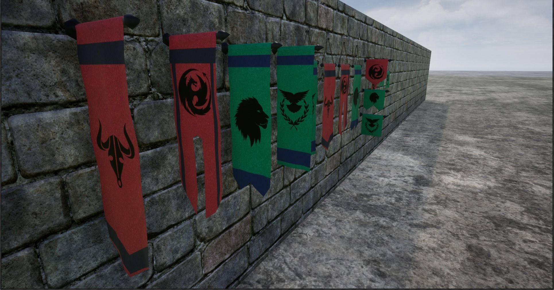 Hanging Medieval Banners Low-poly 3D model_1