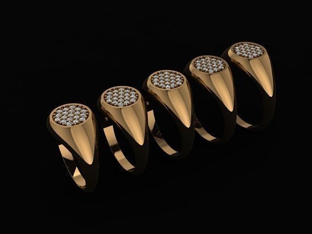 Dainty Diamond Cluster Signet Ring Mix Size 3D print model