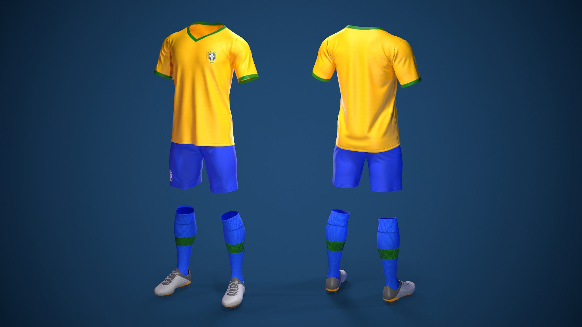 Football Jersey full outfit Brazil Team Sports Low-poly 3D model_1