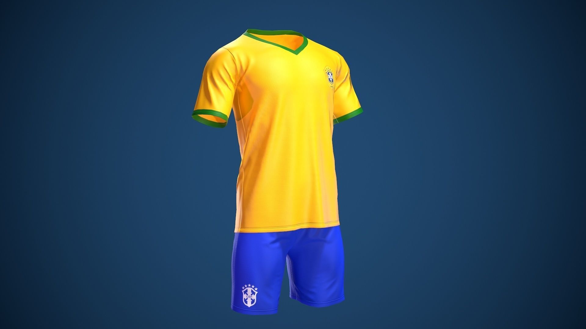 Football Jersey full outfit Brazil Team Sports Low-poly 3D model_16