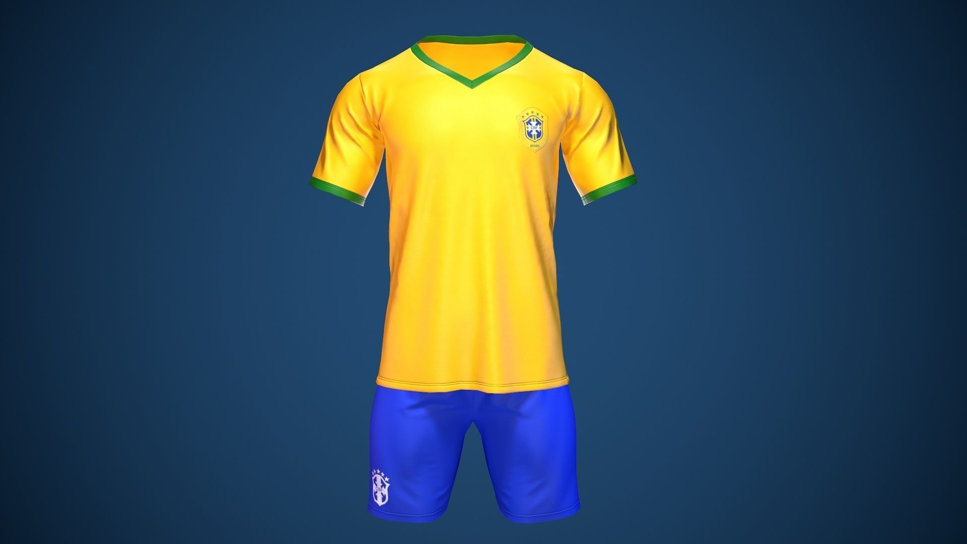 Football Jersey full outfit Brazil Team Sports Low-poly 3D model_14