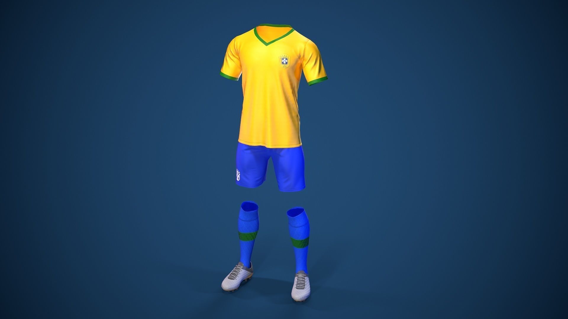 Football Jersey full outfit Brazil Team Sports Low-poly 3D model_7