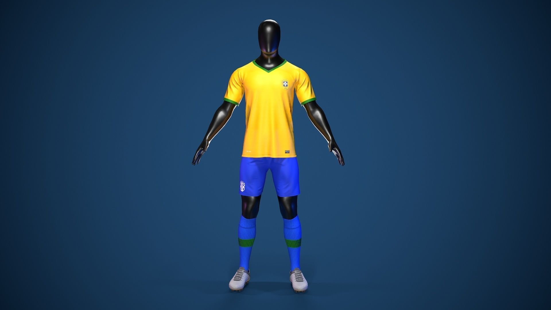Football Jersey full outfit Brazil Team Sports Low-poly 3D model_3