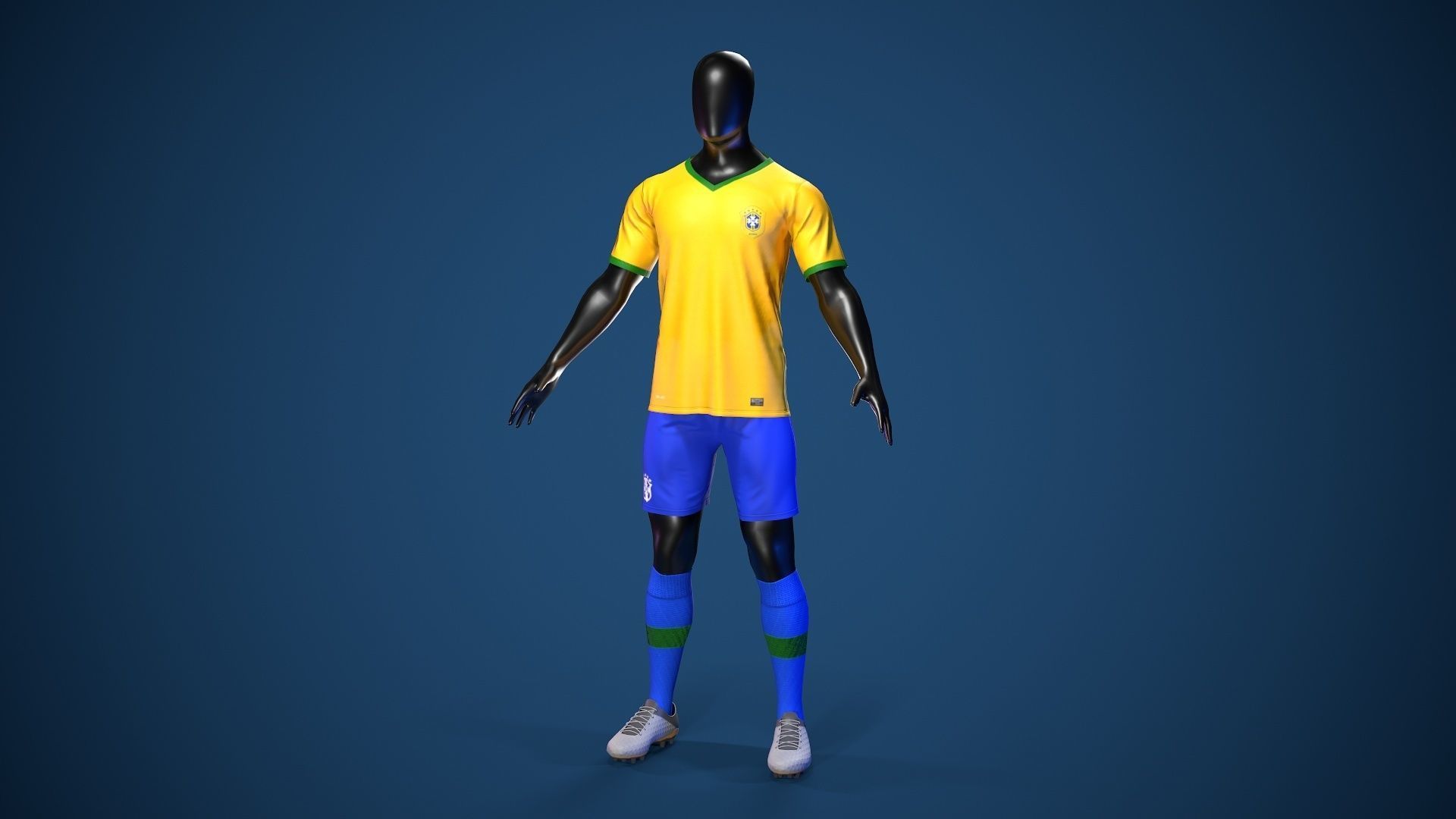 Football Jersey full outfit Brazil Team Sports Low-poly 3D model_2