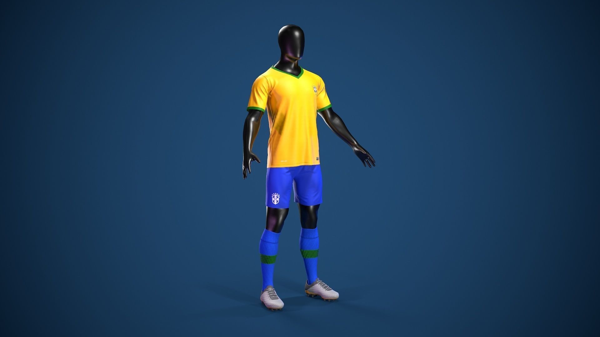 Football Jersey full outfit Brazil Team Sports Low-poly 3D model_6