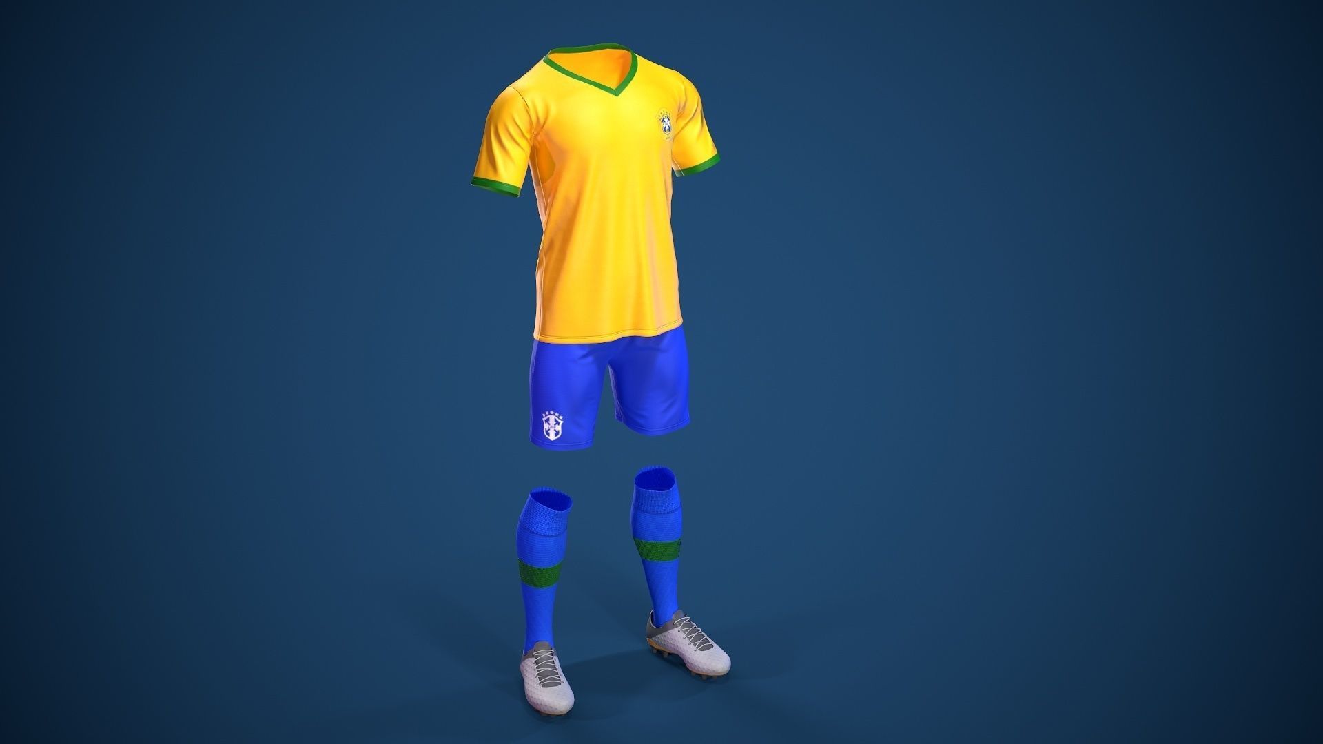 Football Jersey full outfit Brazil Team Sports Low-poly 3D model_8
