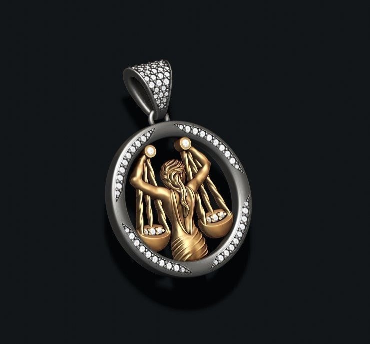 Horoscope Libra pendant with gems 3D print model_3