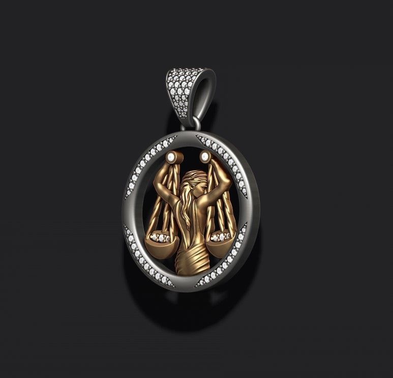 Horoscope Libra pendant with gems 3D print model_1