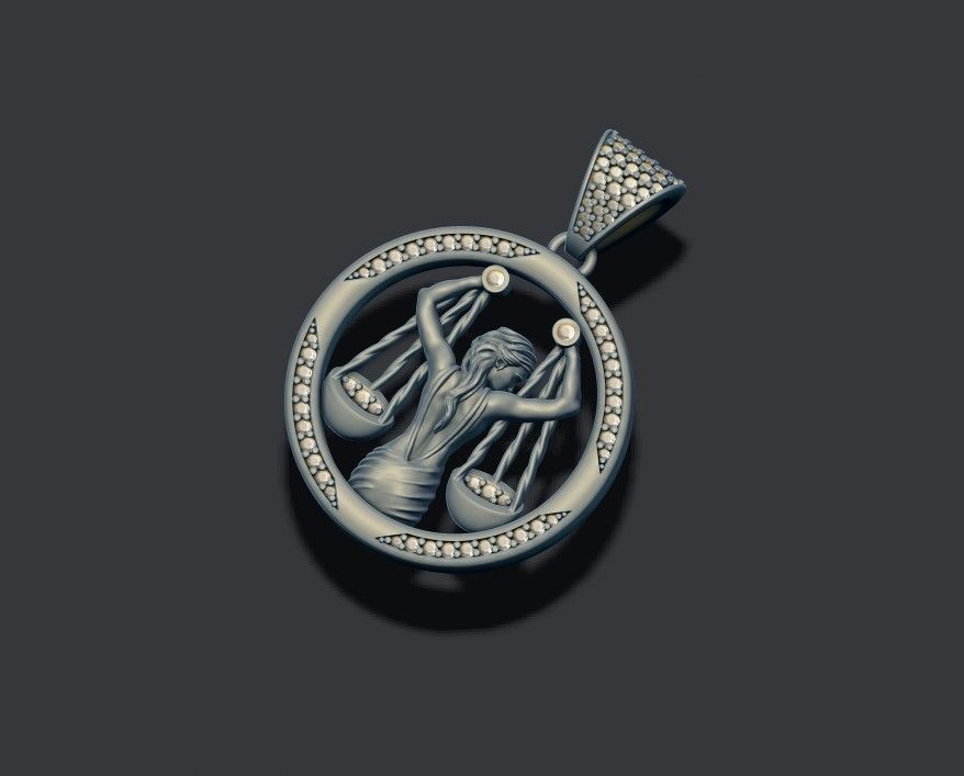 Horoscope Libra pendant with gems 3D print model_2