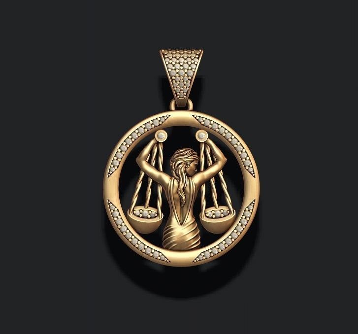 Horoscope Libra pendant with gems 3D print model_4