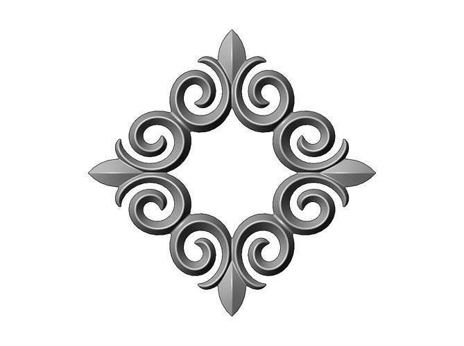 Square floral decoration element relief 3D print model