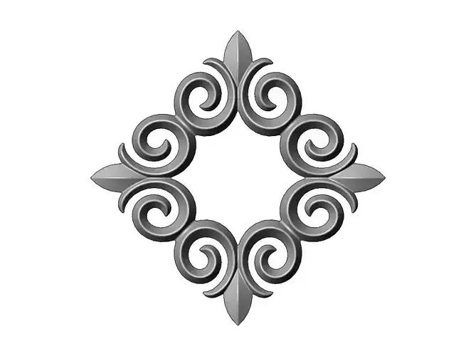 Square floral decoration element relief 3D print model